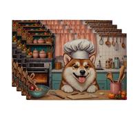 Chef Dog Placemats, Vintage Kitchen Animal Place Mats for Dining Table, Cozy Home Non-Slip Washable Indoor Outdoor Kitchen Party Decorative Placemat Set of 4