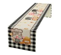 Chef Gnome Table Runner,Retro Buffalo Black and White Plaid Chef Cooking Farmhouse Table Cloth for Home Kitchen Dining Party Indoor Outdoor Decoration 13x90 Inch