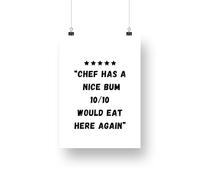 Chef Has A Nice Bum, Would Eat Here Again Kitchen Print, Center Star Poster, Home Decor, Wall Art, Gloss Print, Chef Quote Poster