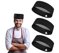 Chef Hat Adjustable,3 PCS Kitchen Cooking Cap,Catering Hat Breathable,Mesh Top Skull Cap,Flat Top Black Chef Hat for Chefs, Bakers, Catering, School,Restaurant,Black