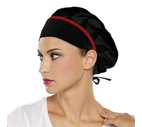 Chef Hat Adjustable Elastic Breathable Mesh Work Cap Beanie for Kitchen Service and Other Jobs, Black (Red Edge), One Size