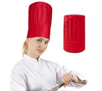 Chef Hat Adult Adjustable Elastic Baker Cook Kitchen Cooking Chef Cap for Women Men, Red Height 29cm, One size