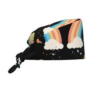 Chef Hat Birds Flying Under The Rainbow Printed Sweatband Comfortable Turban Cap Adjustable Cleaning Working Cap For Cooking Sport Housework