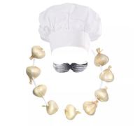 Chef Hat, Fake Moustache, Garlic & Onion Garland Set - 30cm Decorative Piece for Chef/Cook Fancy Dress, Perfect for World Book Day