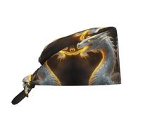 Chef Hat Golden White Fire Dragon Print Cleaning Working Cap Adjustable Working Hat Comfortable Turban Cap For Sport Hiking Housework