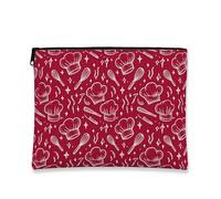 Chef Hat Makeup Bag, Vintage Rustic Culinary Cosmetic Pouch for Women, Portable Canvas Zipper Organizer, Baking Enthusiast Toiletry Bag, Burgundy, 7x9 Inch, Chef Hat