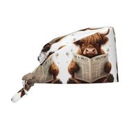 Chef Hat Relaxed Cute Cow Reading Print Sweatband Elastic Turban Cap Adjustable Cleaning Working Cap For Sport Hiking Housework