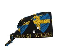 Chef Hat Swedish Sweden Flag With Button Turban Cap Adjustable Working Hat Unisex Cleaning Working Cap For Cooking Housework Sport