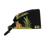 Chef Hat Tiger Cub Watching Ducks Prints Working Hat Comfortable Sweatband Elastic Cleaning Working Cap For Cooking Sport Housework