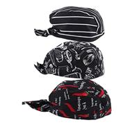 Chef Hats Bakers Hats Unisex Chefs Pirate Cap Chef Hat,Catering Bandana Elastic Unisex Headwrap Bandana for Kitchen 3PCS 1 hat