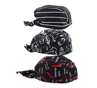 Chef Hats, Unisex Bakers Hats Pirate Cap Bandana Waiter Work Cap Catering Hat Elastic Unisex Headwrap Bandana for Kitchen 3PCS Style 1