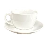 Chef-hub 9oz Commercial Quality Ceramic Cup and Saucer Set, 12 Pieces, White (6 Cups & 6 Saucers)