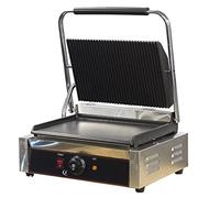 Chef-Hub Commercial Use Large Panini Grill Press Machine, Contact Grill, Electric Hotplate, Sandwich Press, Burgers, Toasties, Sausages Power 2.2Kw Heavy Duty Top Ribbed and Flat Bottom Heating Plate