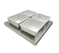 Chef-hub Indian Restaurant Square Style 4 Bowl Relish Server for Chutneys & Dips - Sauce Dish