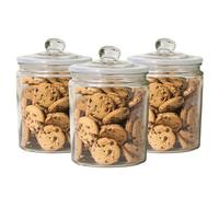 Chef-hub Pack of 3: 1.9L Classic Glass Storage Jars with Airtight Plastic Seal - Ideal for Biscuits, Sweets, and Pantry Organisation