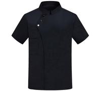 Chef Jacket for Men, Short Sleeve Chef Jacket with Asymmetric Button Placket Mandarin Collar Pocket Ideal for Restaurant Hotel Big and Tall Black XX-Large