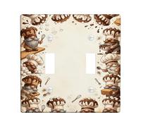 Chef Kitchen Double Light Switch Cover Plate, Fanciful Playful Biscuits Whisk Fall Brown Plastic Standard Size Toggle Light Switch Cover for Home Living Room New Apartment Decor