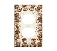 Chef Kitchen Duplex Outlet Covers Wall Plate, Fanciful Playful Biscuits Whisk Fall Brown Plastic Standard Size Double Power Outlet Cover Plate for Home Living Room Bedroom Bathroom Decor