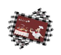 Chef Kitchen Linen Placemats Set of 4 Black White Buffalo Plaid Cooking Theme Placemats for Indoor Outdoor Party Home Desktop Dining Room Decor 12x18 Inch