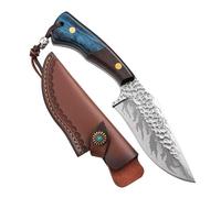 Chef Knife - 4 Inch BBQ Knife for Meat & Fruit, Japanese Knife High Carbon Steel Camping Knife with Wood Handle & Leather Sheath, Portable Kitchen Knife for Home, Restaurant, and Outdoors