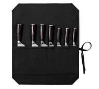 Chef Knife Bag, Knife Roll with 7 Slots & Tie Rope, Heavy Duty 16oz Waxed Canvas Knife Carrier Bag - 17" x 20.5" - Black