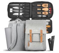 Chef Knife Bag Vintage Backpack | 30+ Pockets for Knives and Chef Tools | Knife Carrying Case with Hidden Back Pocket for Tablet | Sturdy Knife Bag for Chefs & Culinary Students (Grey)