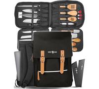 Chef Knife Bag Vintage Backpack | 30+ Pockets for Knives and Chef Tools | Knife Carrying Case with Hidden Back Pocket for Tablet | Sturdy Knife Bag for Chefs & Culinary Students (Black)