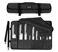 Chef Knife Roll Bag,Waterproof Waxed Canvas Knife Case Holds,Knives Roll Bags for Chefs Professional with Adjustable Strap,Chef Backpack (Black)