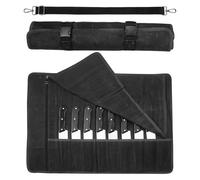 Chef Knife Roll Bag,Waxed Canvas Knife Travel Case,Heavy Duty Professional Knife Carrier Storage Holder with 10 Slots,Portable Kitchen Culinary Tool Organizer for Men,Fits up to 18.8”Knives.Black