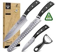 Chef Knife Set, Professional Damascus Pattern Kitchen Knives Set 4 Pcs Without Block, Sharp German Stainless Steel, for Bread, Meat Cutting, Fruits, Vegetable, BBQ, Home Cooking, Singles, Black