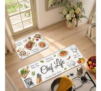 Chef Life Culinary Quote Hat Illustrative Kitchen Rugs Sets of 2 | Culinary Theme, Kitchen Mats For Floor, Chef Quote, Kitchen Decor, Cooking Motivation, Home Cook Gift