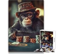 Chef Monkey Playing Poker Jigsaw Puzzles for Teenagers 1000 Brain Teaser Educational Game Memorable Heartfelt Gift Option Size 38x52cm