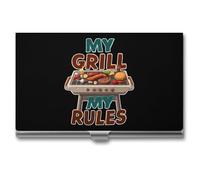 Chef My Grill My Rules BBQ Business Card Wallet Credit Card Holder Metal Square Small Pocket Purse