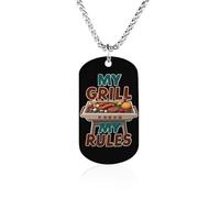 Chef My Grill My Rules Bbq Couples Memorial Necklaces for Women Men Square Titanium Steel Chains Pendant Jewelry Gift