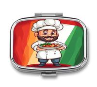 Chef Over Italy Flag Pill Box 2 Compartment Pill Case Decorative Organizer Storage Boxes Holder Cute