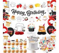 Chef Party Decorations, Cook Birthday Decoration Includes chef HAPPY BIRTHDAY Banners, Cake Toppers, Honeycomb Centerpieces, Stickers, and Balloons for Cook Cooking Kitchenware Supplies