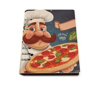 Chef Pizza A5 Loose Leaf Notebook, Premium PU Leather Refillable 6-Ring Binder Journal, Durable Cover Lined Paper Lay Flat Design for Writing Journaling and Organization