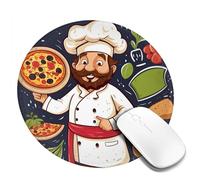Chef Pizza Mouse Pad Waterproof Gaming Mousepad with Non-Slip Rubber Base Round Computer Mouse Mat for Office Latop Mousepads Washable Cloth Desk Pad 8 x 8 in
