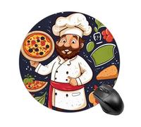 Chef Pizza Mousepad Waterproof Gaming Mousepads with Non-Slip Rubber Base Round Computer Mousepad with Stitched Edges for Desk Pad 7.8 Inch