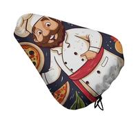 Chef Pizza Padded Bike Seat Cushion with Drawstring Soft Comfort Waterproof Bicycle Seat Cover, Wide Saddle Protection Covers Protector for Men Women for Exercise Mountain Road Bikes