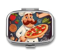 Chef Pizza Pill Box, Portable Pill Organizer, Medicine Pill Container with Mirror and 2 Compartments, Daily Medicine Organizer, Travel Pill Case for Pocket Or Purse