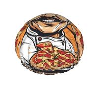 (Chef Pizza) Print Double Layer Waterproof Shower Cap for Long Hair - Reusable Bath Hair Protection with Elastic Band for Women Travel.