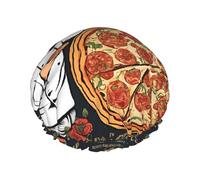 (Chef Pizza) Print Double Layer Waterproof Shower Cap for Long Hair - Reusable Bath Hair Protection with Elastic Band for Women Travel.