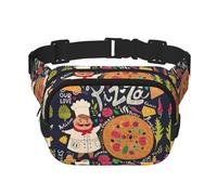 Chef Pizza Print Fashion Waist Packs Square Layer Waist Bag Black Belt Bag with Adjustable Strap, Black, One Size