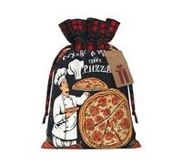 Chef Pizza -Print Multi-Colored Burlap Drawstring Bags, Eco-Friendly Plaid Pouches For Wedding Party Favors & Custom Packaging. S