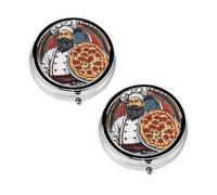 Chef Pizza Print Pill Box 3 Compartment Medicine Pill Case,Portable for Pocket Or Purse Pill Organizer Decorative Metal Medicine Vitamin Organizer Unique Gift