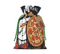 Chef Pizza -Print Reusable Burlap Pouches - Rustic Wedding Favor Bags For Celebrations, Personalized Drawstring Bags Kraft Tag.