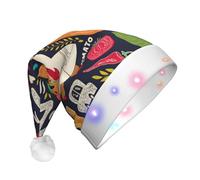 Chef Pizza Print Santa Hat With Led Lights, Funny Christmas Hats For Adults For New Year Holiday Party Supplies
