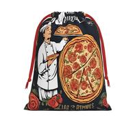 Chef Pizza -Print Soft Drawstring Gifts Bags Pouches For Wedding Favors & Party Events, Bulk Storage (Multi-Use) L Size