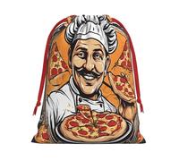Chef Pizza -Print Soft Drawstring Gifts Bags Pouches For Wedding Favors & Party Events, Bulk Storage (Multi-Use) S Size